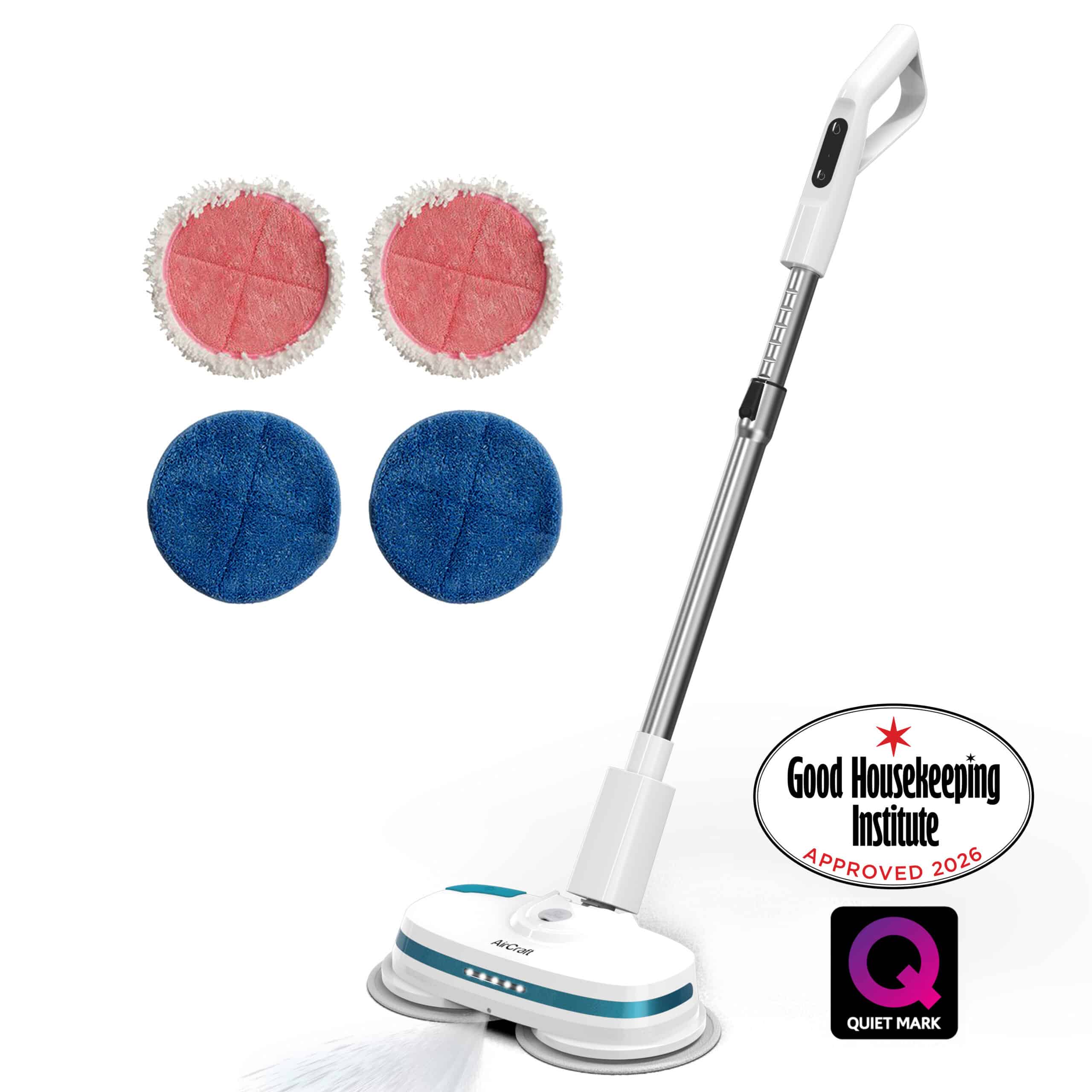 AirCraft PowerGlide powerful cordless hard floor cleaner and polisher with twin electric spinning microfibre Pads, White