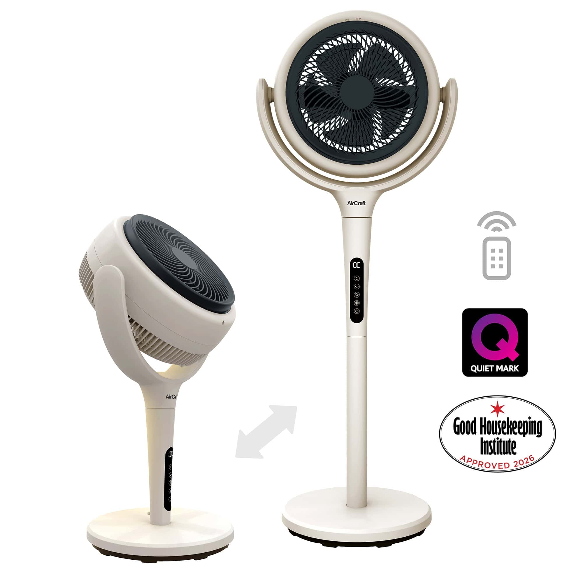 AirCraft LUME 2-in-1 desktop & pedestal air circulator fan with LED light – with Remote Control – Quiet Mark & Good Housekeeping Approved LUME is a stylish 2-in-1 table top & pedestal fan and 3D air circulator with LED dimmable ambient backlight and remote control