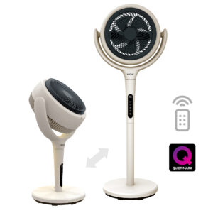LUME is a stylish 2-in-1 table top & pedestal fan and 3D air circulator with LED dimmable ambient backlight and remote control